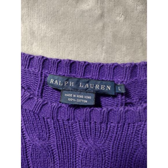 Ralph Lauren 100% Cotton Purple Cable Knit Sweater Size L Green Pony Logo - Picture 3 of 12
